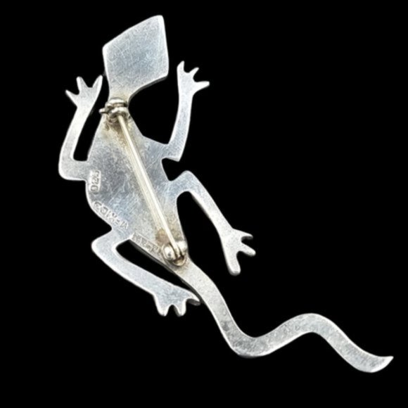 Large Vintage Taxco Sterling Abalone Gecko Lizard Brooch - Picture 5 of 5